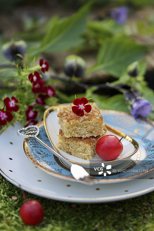 盘子里的两块瑞典苹果派图片素材