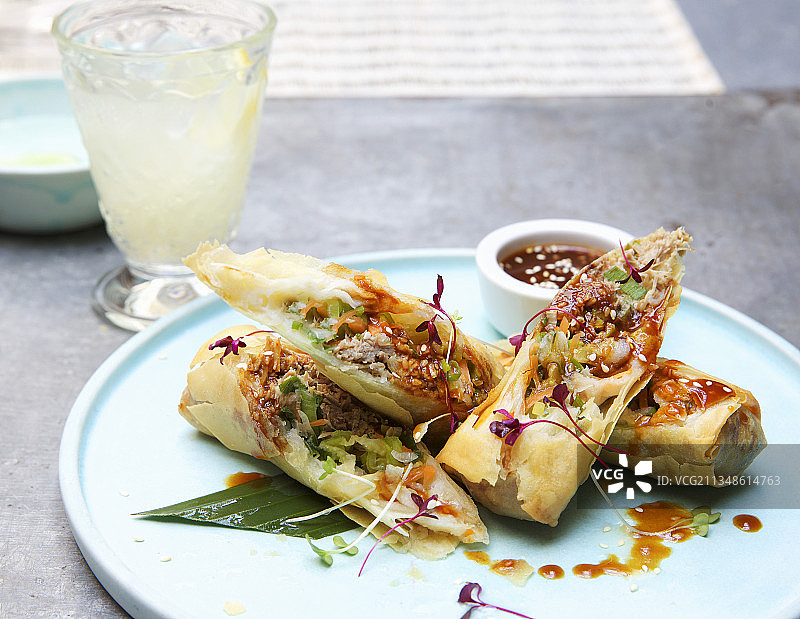 中式鸭肉春卷图片素材