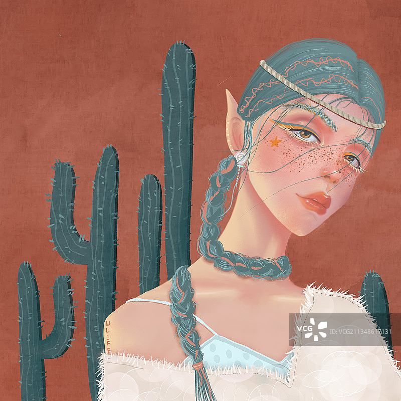 仙人掌女孩图片素材