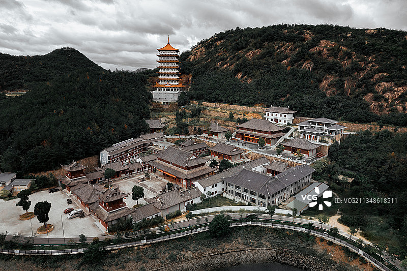 天台桐柏宫道教航拍图片素材