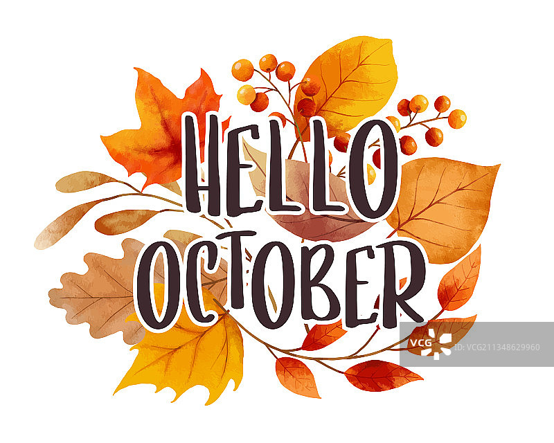 你好十月，叶子花卉装饰图片素材
