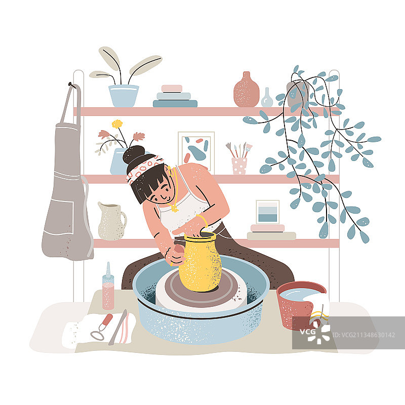 女陶艺家制作陶瓷花瓶图片素材