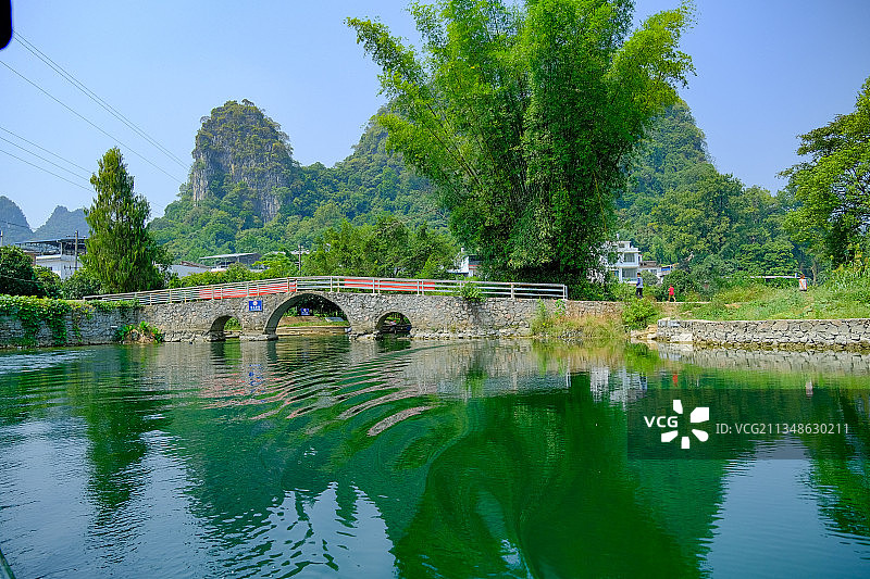 桂林世外桃源山水田园小桥风光图片素材