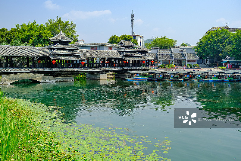 桂林世外桃源山水田园风雨桥风光图片素材
