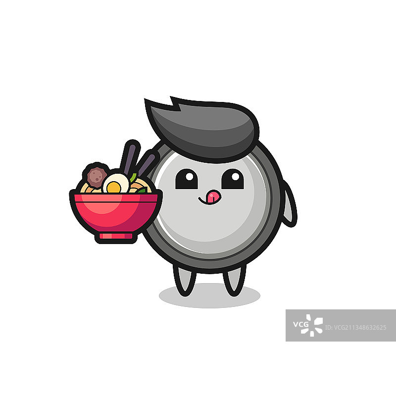 可爱的纽扣电池卡通形象吃面条图片素材