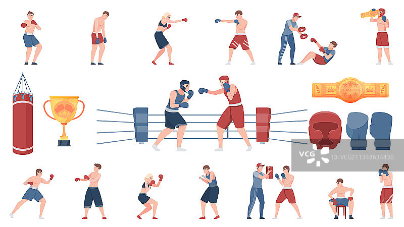 拳击扁平风格图标合集图片素材