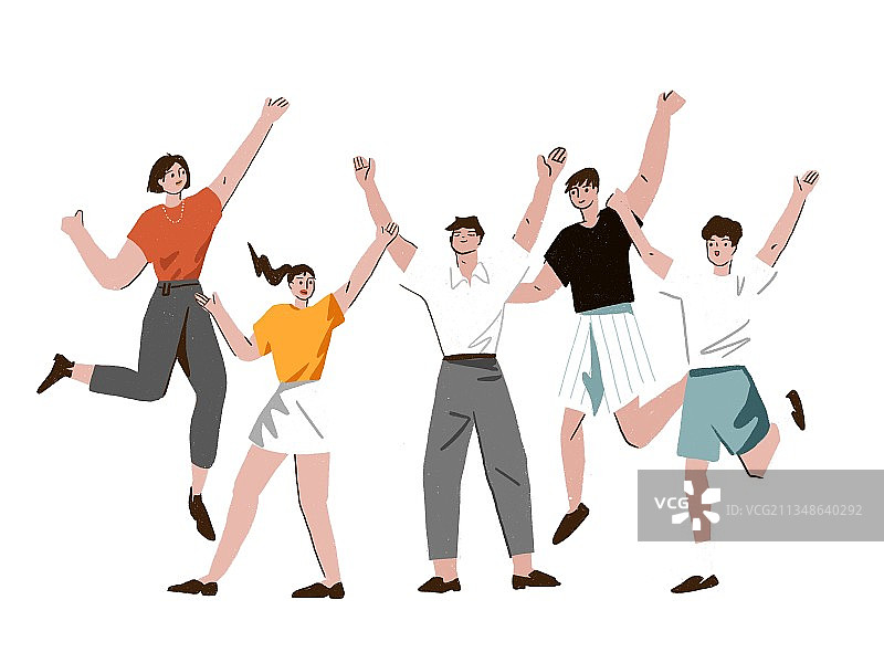 年轻人群体欢呼跳跃插画图片素材
