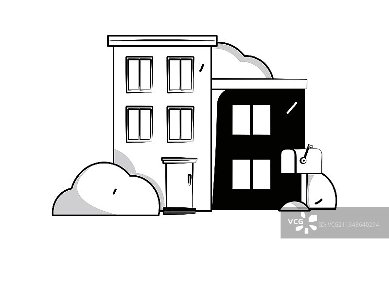黑白线条文艺房子创意插画图片素材