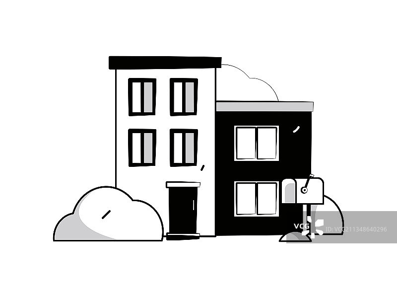 黑白线条文艺房子创意插画图片素材