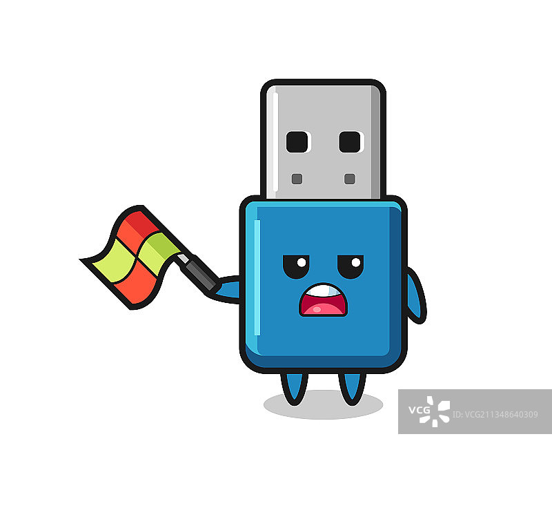 卡通线条裁判手持的USB闪存盘图片素材