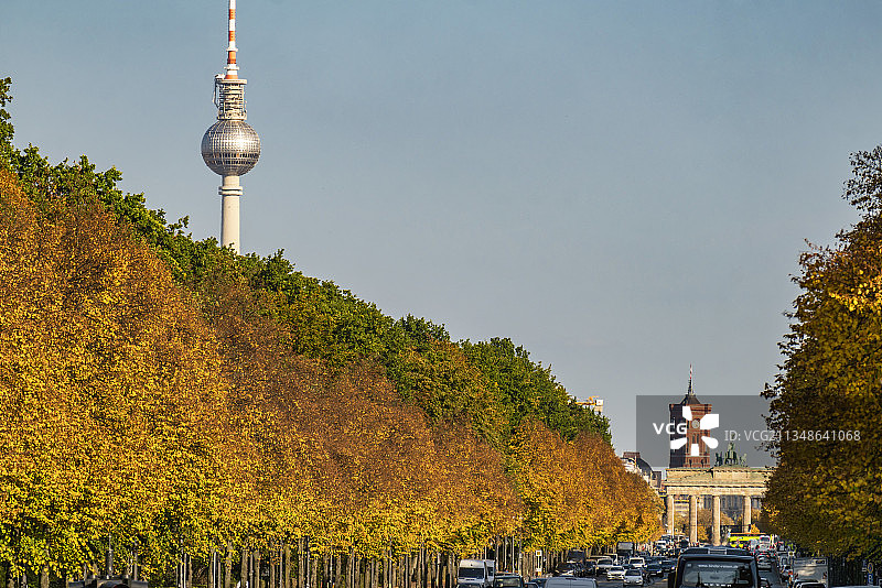 6月17日大街，秋季蒂尔加滕，亚历山大广场，柏林电视塔，德国图片素材