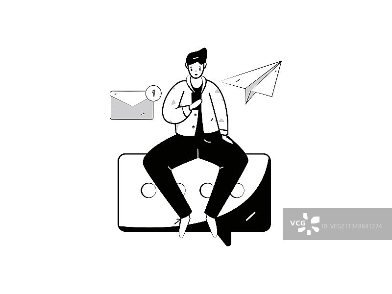 黑白线条人物沟通创意插画图片素材