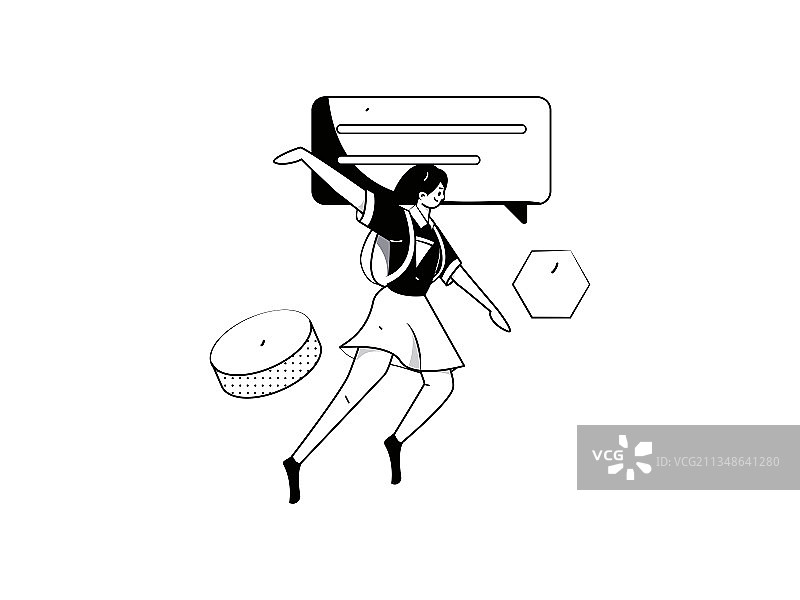 黑白线条人物沟通创意插画图片素材