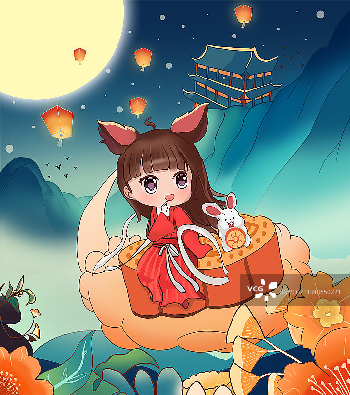 中秋Q版插画图片素材