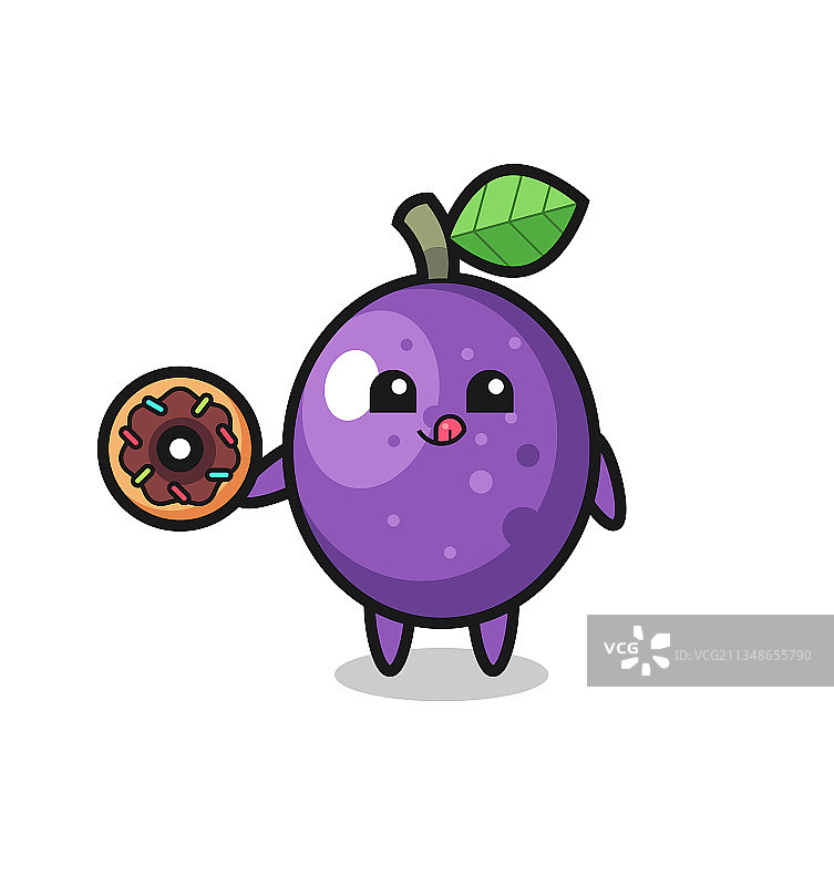 百香果卡通人物吃甜甜圈图片素材