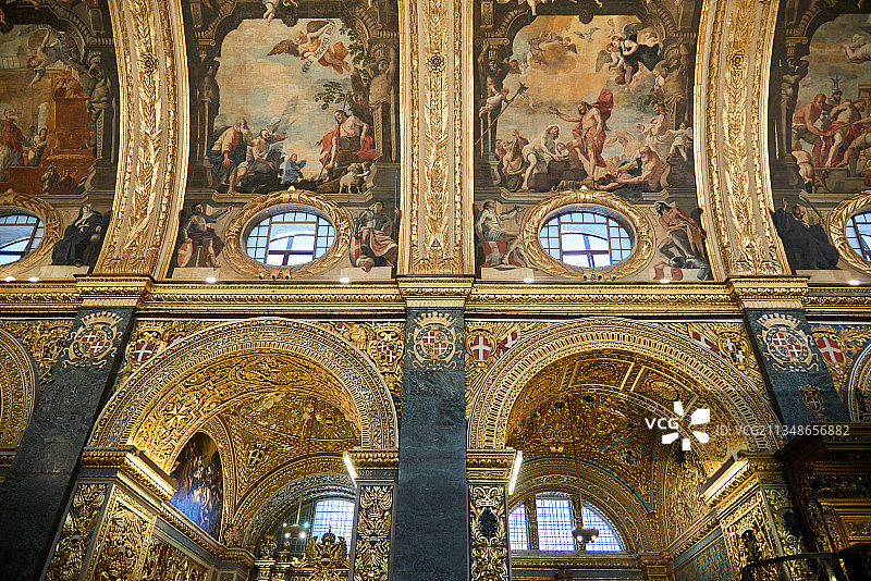 马耳他瓦莱塔，圣约翰大教堂，圣保罗大教堂，金碧辉煌，世界遗产图片素材