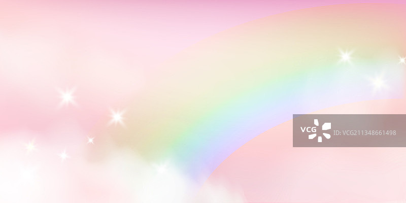 带有可爱粉色彩虹的奇幻天空背景图片素材