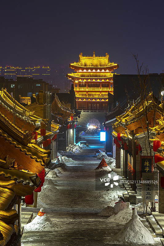 山西省忻州市忻府区忻州古城夜景图片素材