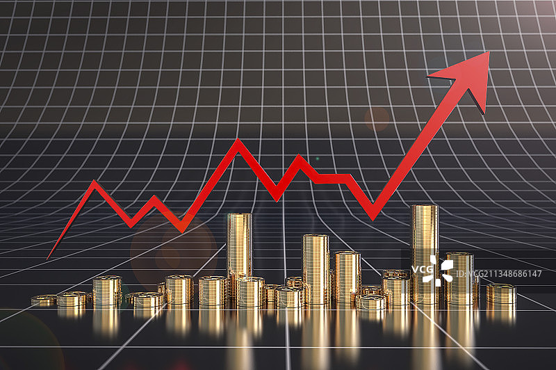 股市上涨财富增加的三维渲染图图片素材