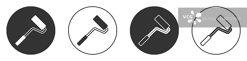 白色背景上的黑色油漆滚筒刷图标图片素材