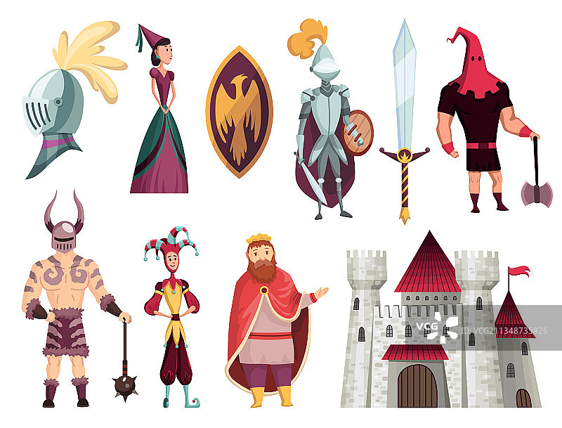 带弓箭手的中古传说人物扁平集图片素材