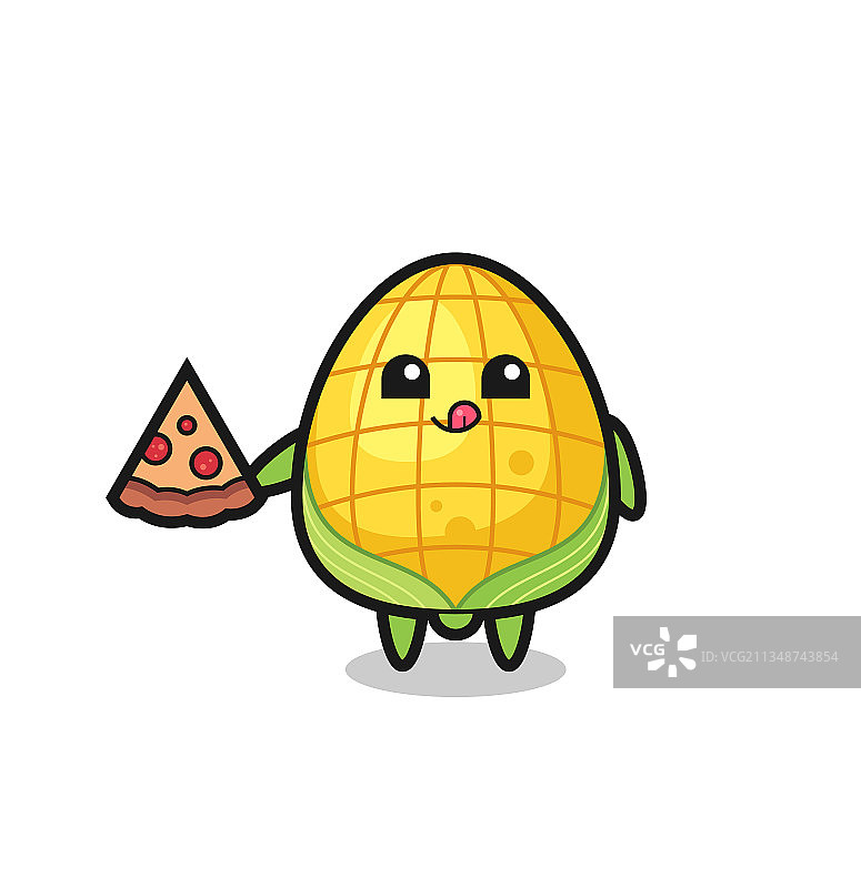可爱玉米卡通吃披萨图片素材