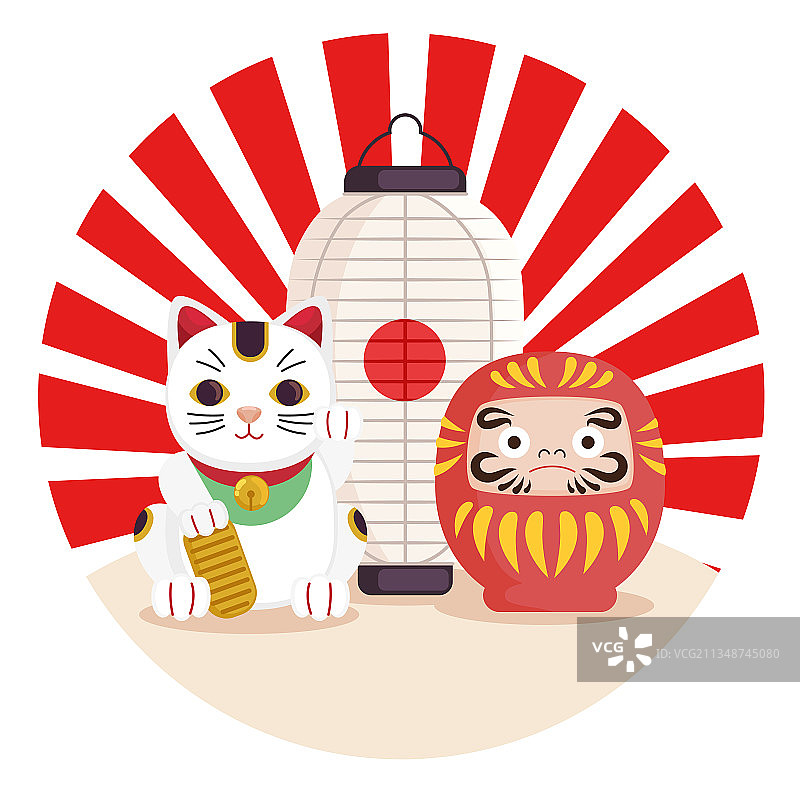 招财猫灯笼和达摩图片素材