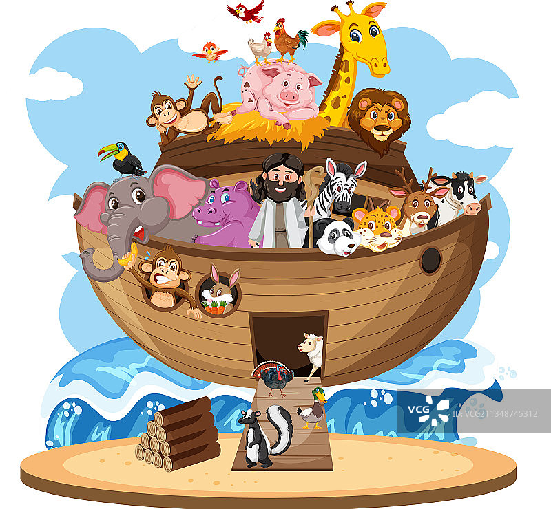 诺亚方舟与动物隔离白色背景图片素材