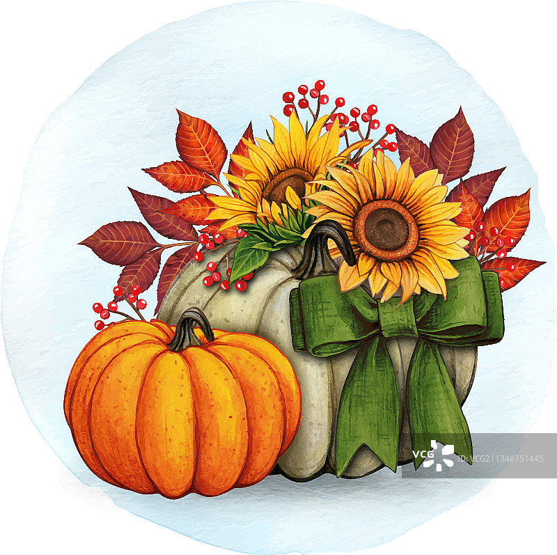 水彩手绘秋季南瓜组合图片素材