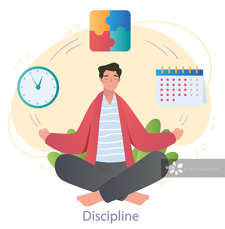 正念男性角色以莲花坐姿坐着图片素材