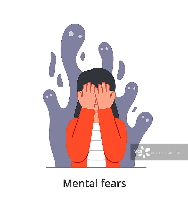 精神恐惧的年轻女性角色图片素材