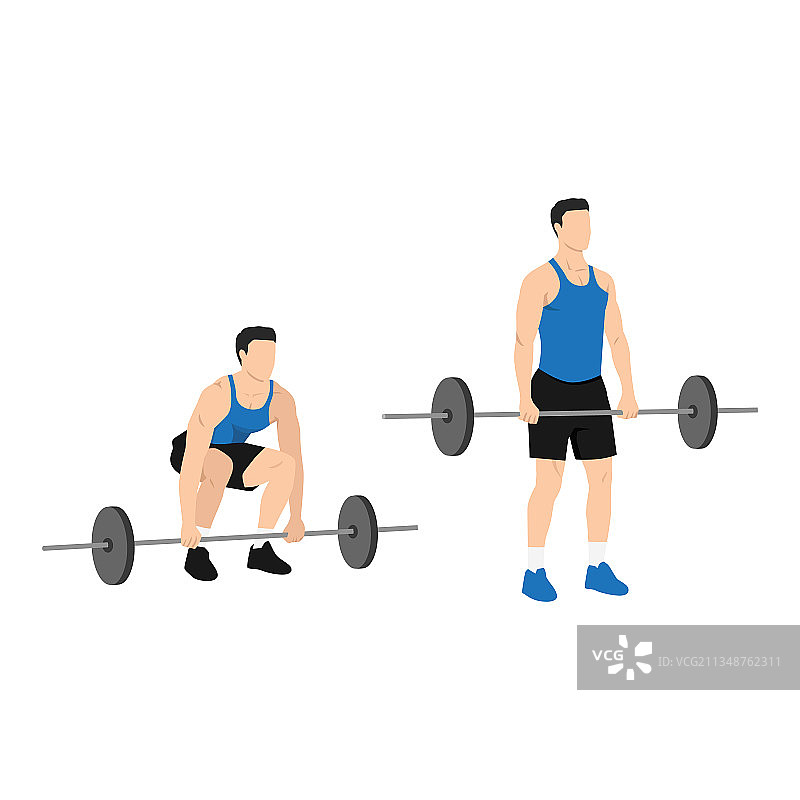 男人做硬拉杠铃训练扁平风格图片素材