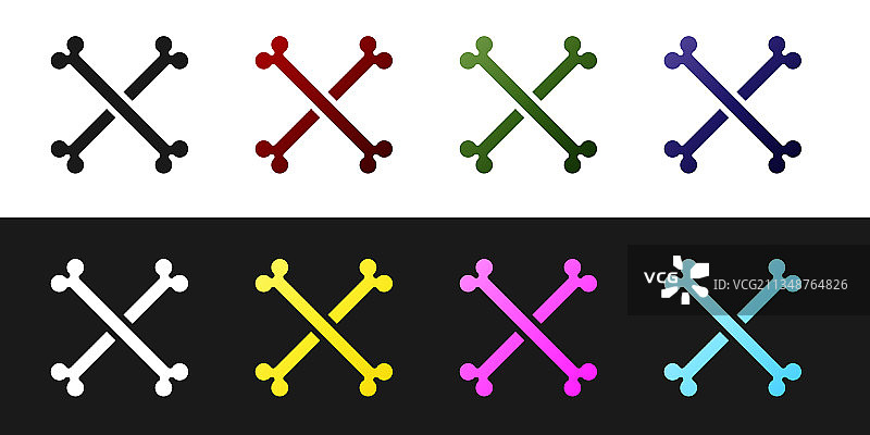 人类骨骼交叉图标黑色背景套装图片素材