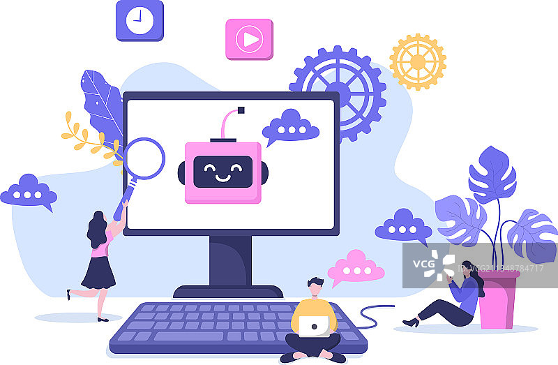 机器人虚拟助手或聊天机器人背景图片素材