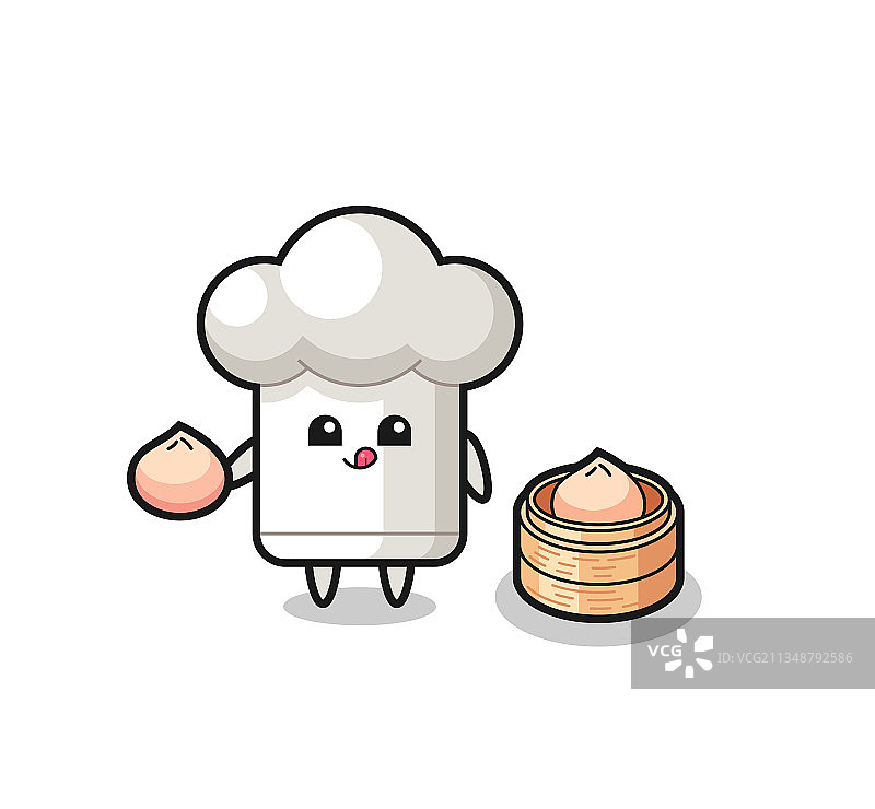 可爱的厨师帽角色吃着馒头图片素材