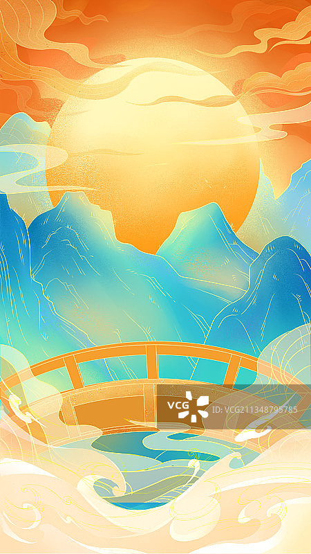 七夕，复古，国风，鹊桥，浪漫，约会，壁纸图片素材