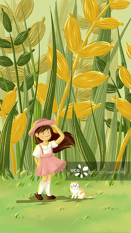 自然，女孩，猫，秋天，草地，唯美图片素材