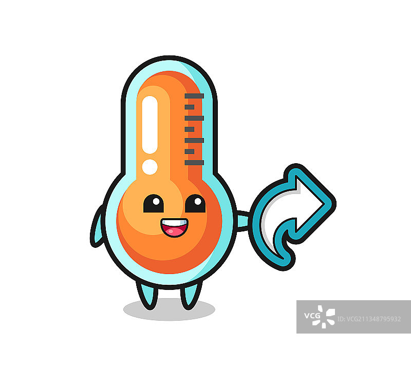 拿着社交媒体分享符号的可爱温度计图片素材