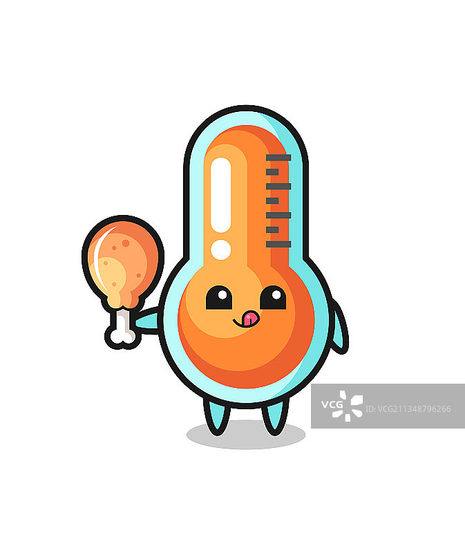 可爱温度计吉祥物吃炸鸡图片素材