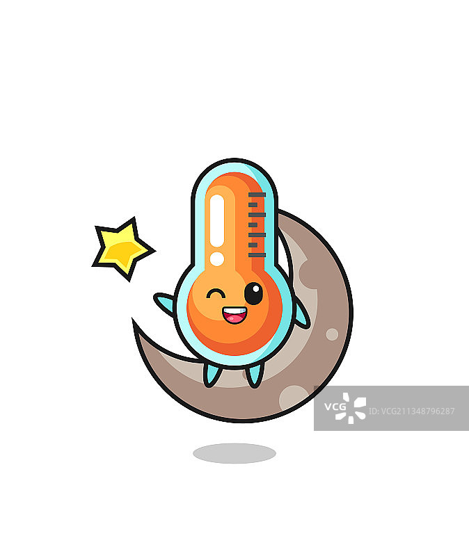 卡通温度计坐在半月上图片素材