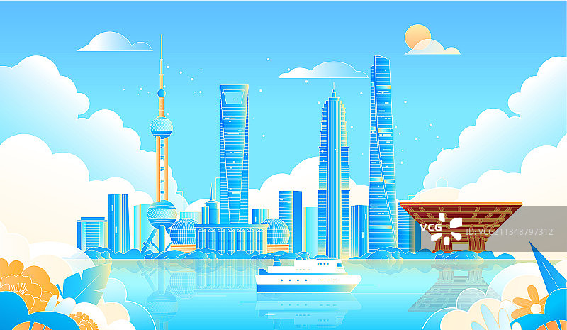 现代上海城市插画图片素材