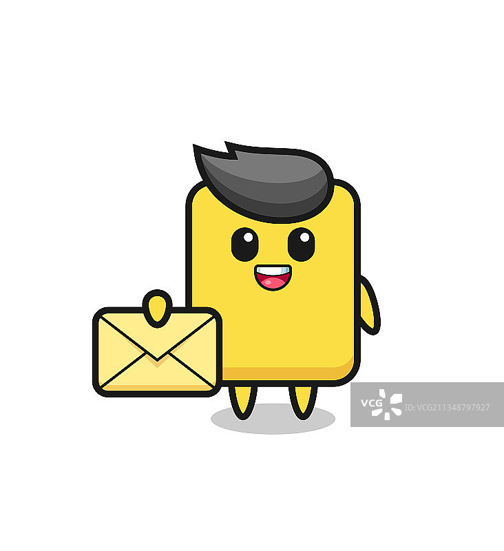 卡通黄牌拿着黄色信件图片素材