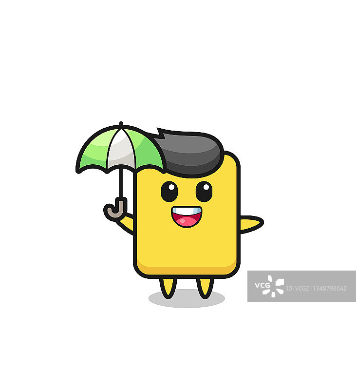 可爱的黄色卡片拿着雨伞图片素材