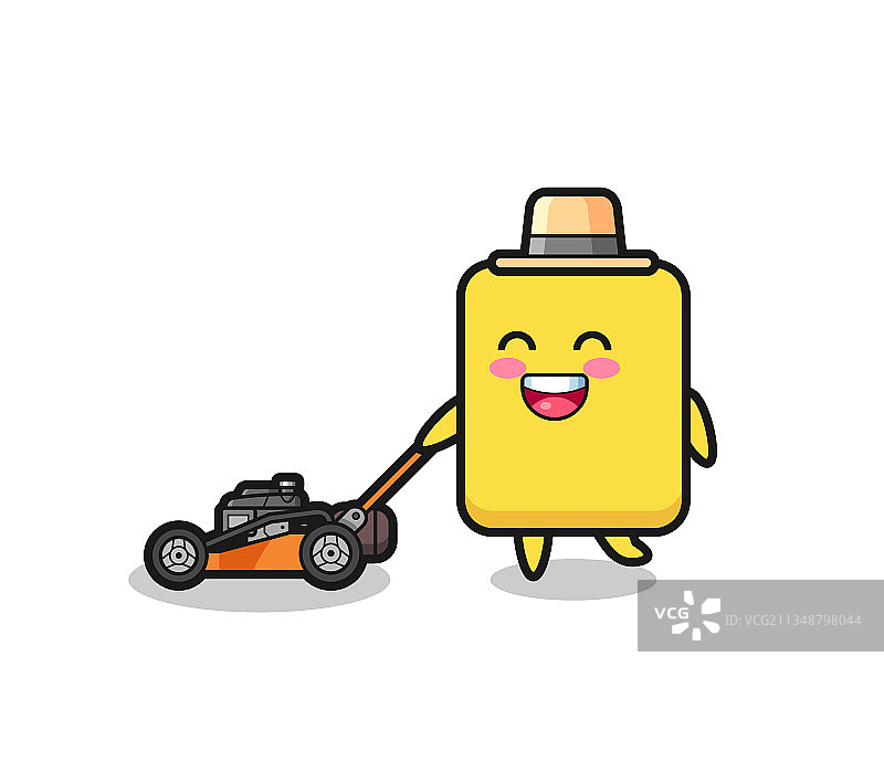 使用割草机的卡通黄牌图片素材