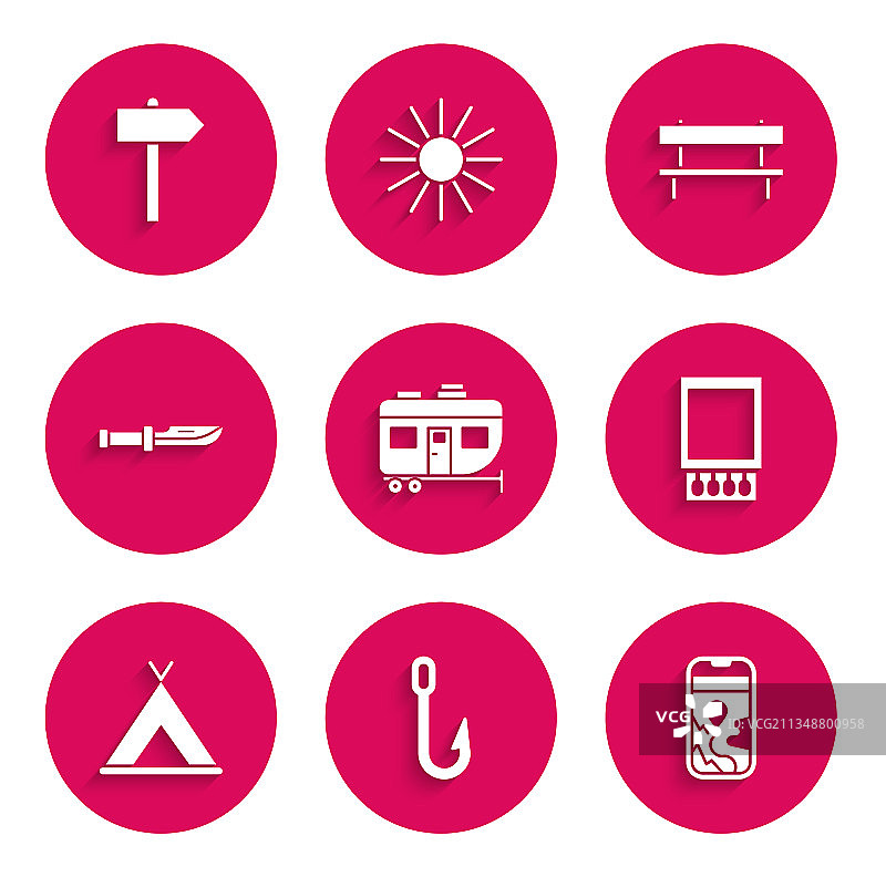 房车露营拖车、鱼钩、城市地图图片素材