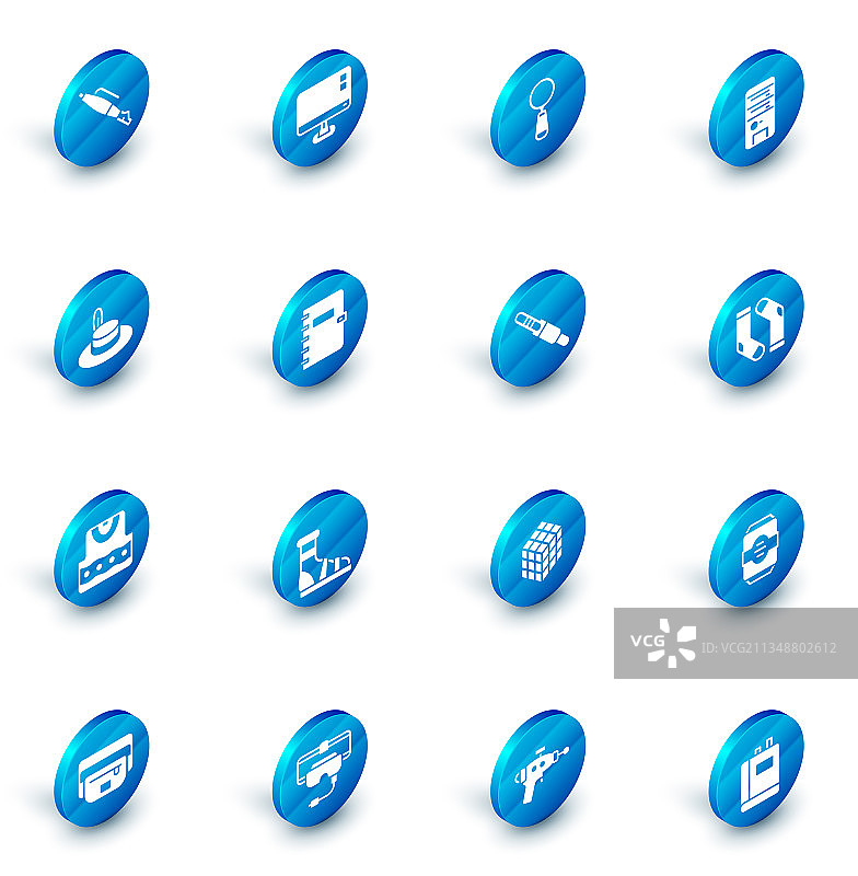 电脑显示器屏幕、放大镜和男人图片素材