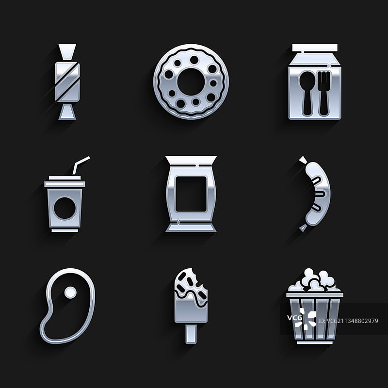 薯片冰淇淋爆米花袋或包装套装图片素材