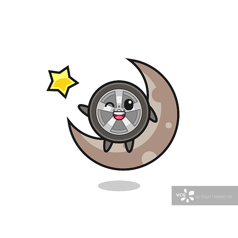 坐在半月上的卡通汽车车轮图片素材