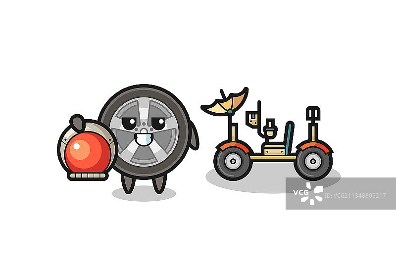 带有月球车的宇航员可爱车轮图片素材