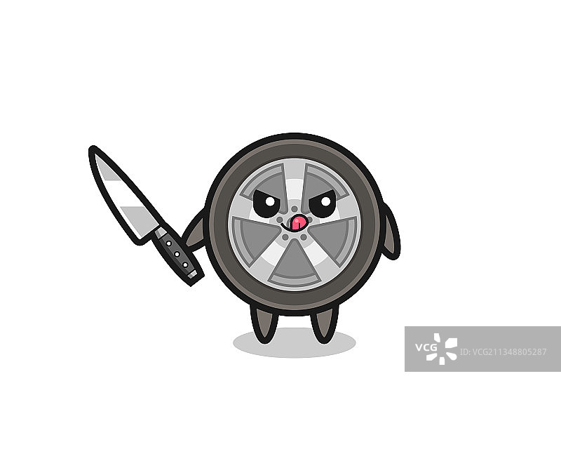 拿着刀的可爱车轮吉祥物图片素材